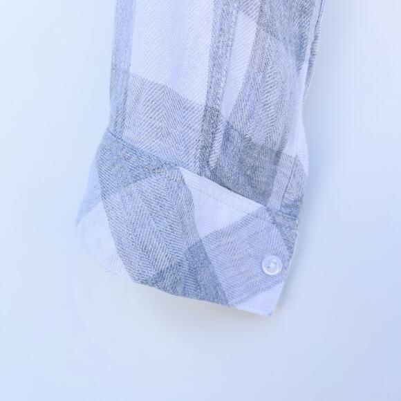 Rails Rain Gray White Cropped Short Flannel Button Up Shirt Medium Rayon - Picture 5 of 11